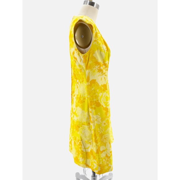 Vanda Fashions Vtg 1960s Mod Yellow Floral Print A line Sleeveless Dress Sz 10 - Picture 3 of 14